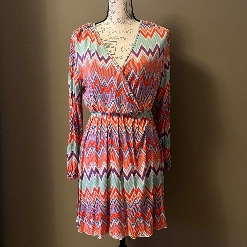 Dottie Couture Chevron Wrap Dress Boho Long Sleeve Mini Dress Women’s M